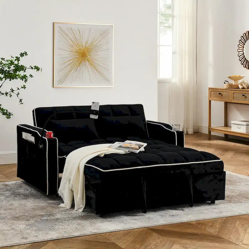 Divano Letto Futon Pieghevole con Porta di Ricarica USB, 141 cm, Velluto