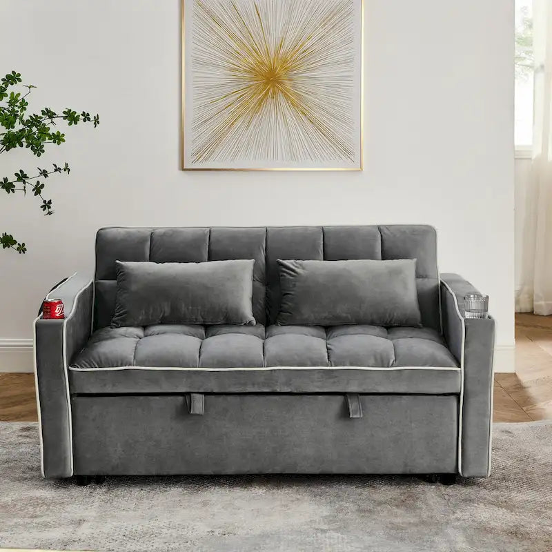 Divano Letto Futon Pieghevole con Porta di Ricarica USB, 141 cm, Velluto