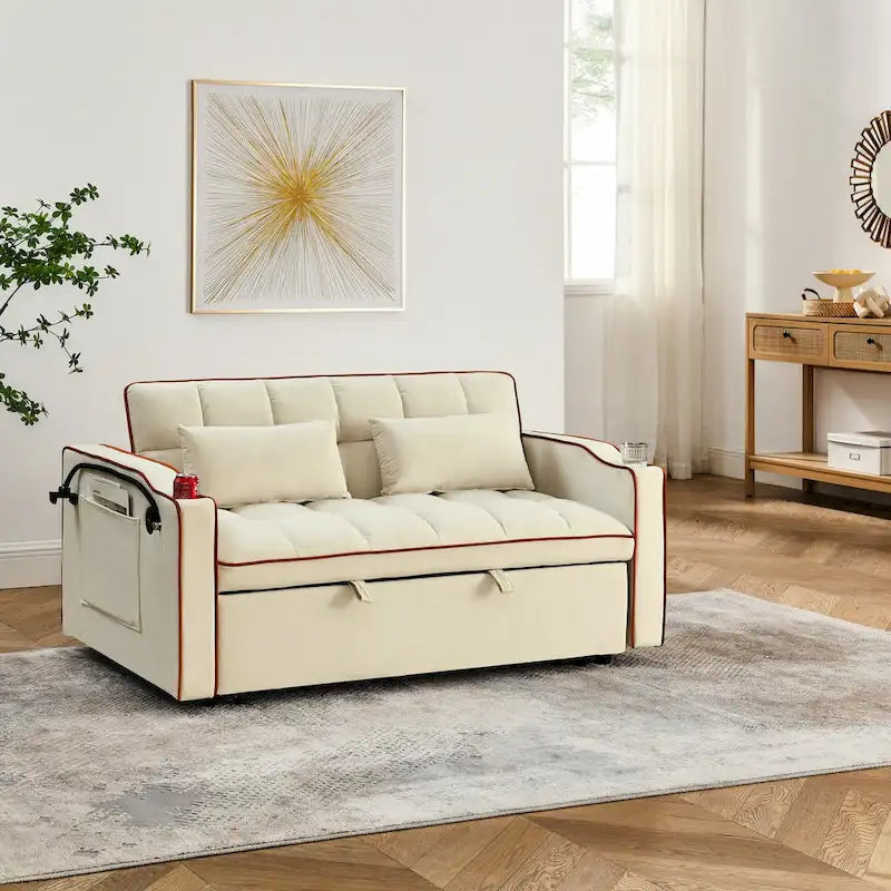 Divano Letto Futon Pieghevole con Porta di Ricarica USB, 141 cm, Velluto