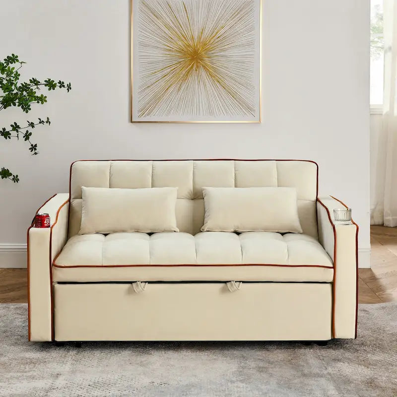 Divano Letto Futon Pieghevole con Porta di Ricarica USB, 141 cm, Velluto