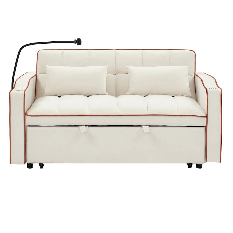 Divano Letto Futon Pieghevole con Porta di Ricarica USB, 141 cm, Velluto