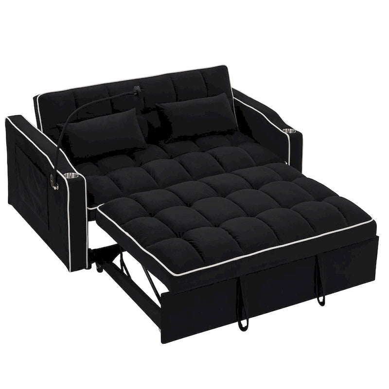 Divano Letto Futon Pieghevole con Porta di Ricarica USB, 141 cm, Velluto
