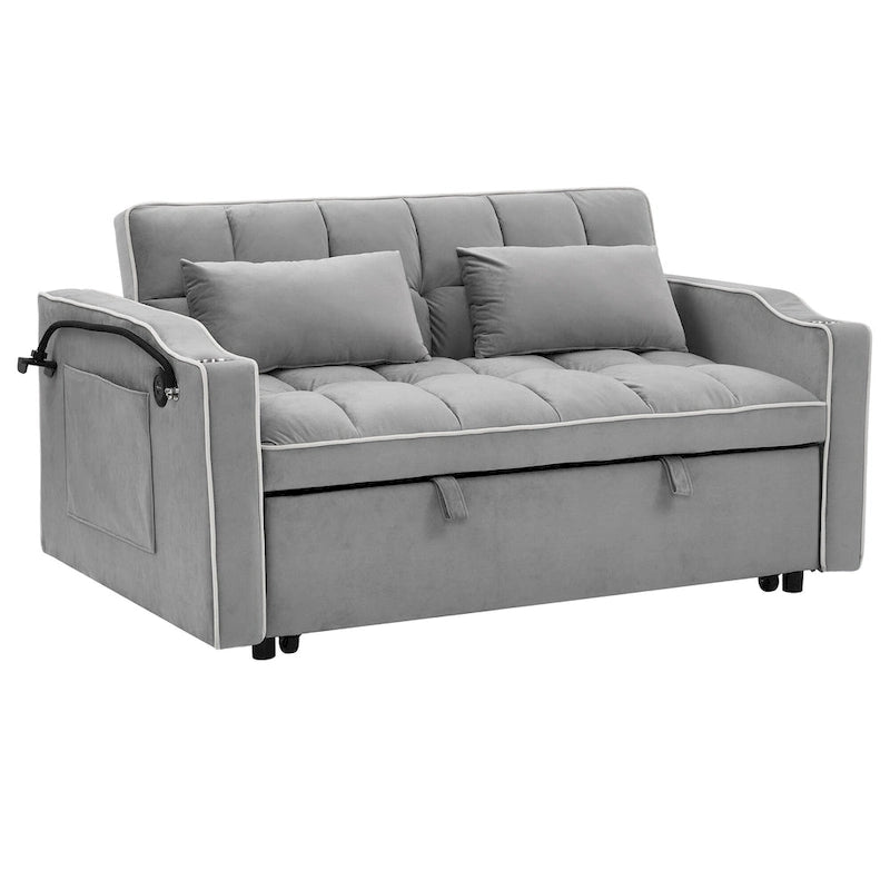 Divano Letto Futon Pieghevole con Porta di Ricarica USB, 141 cm, Velluto