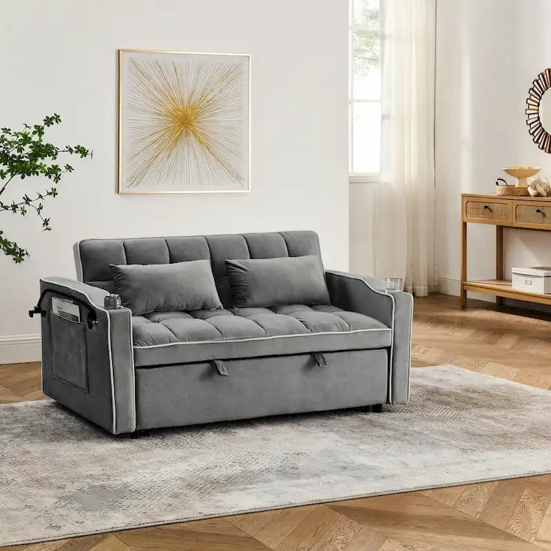 Divano Letto Futon Pieghevole con Porta di Ricarica USB, 141 cm, Velluto