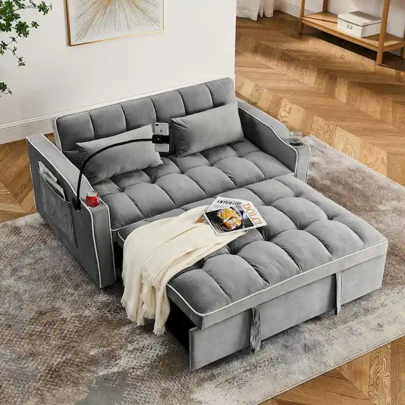 Divano Letto Futon Pieghevole con Porta di Ricarica USB, 141 cm, Velluto
