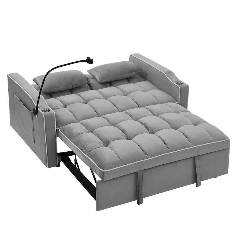 Divano Letto Futon Pieghevole con Porta di Ricarica USB, 141 cm, Velluto