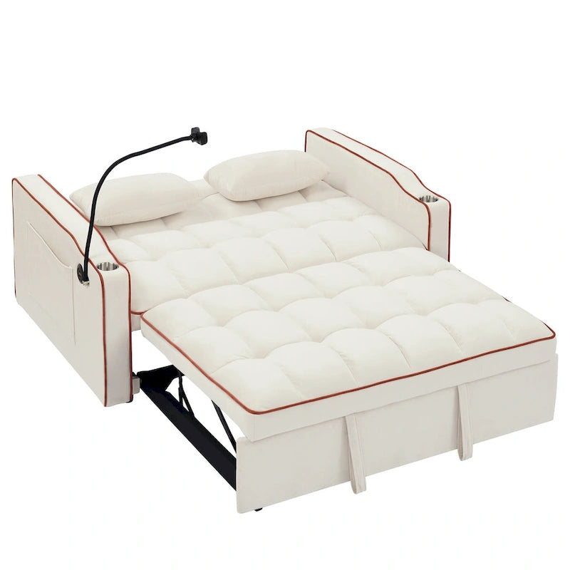 Divano Letto Futon Pieghevole con Porta di Ricarica USB, 141 cm, Velluto