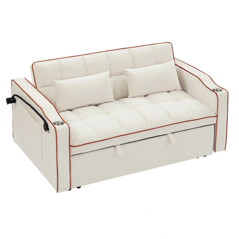 Divano Letto Futon Pieghevole con Porta di Ricarica USB, 141 cm, Velluto