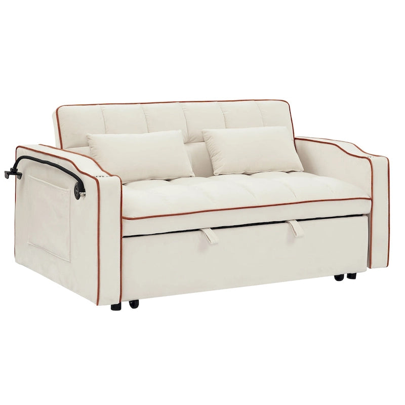Divano Letto Futon Pieghevole con Porta di Ricarica USB, 141 cm, Velluto