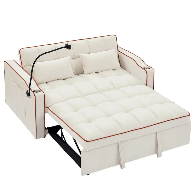 Divano Letto Futon Pieghevole con Porta di Ricarica USB, 141 cm, Velluto