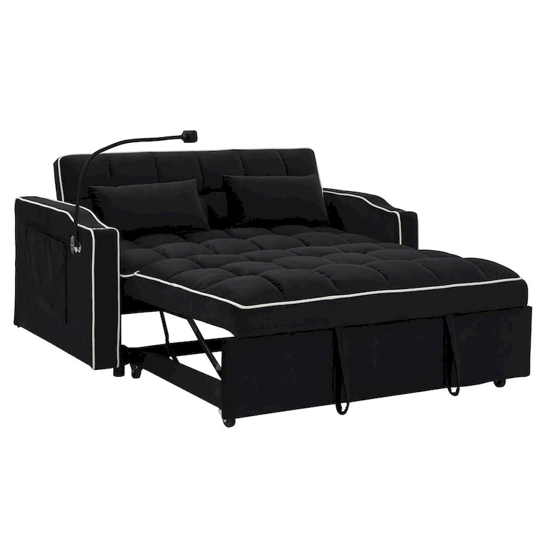 Divano Letto Futon Pieghevole con Porta di Ricarica USB, 141 cm, Velluto