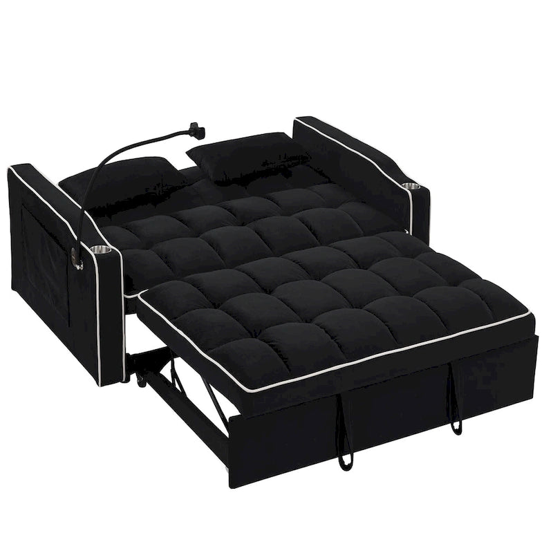 Divano Letto Futon Pieghevole con Porta di Ricarica USB, 141 cm, Velluto