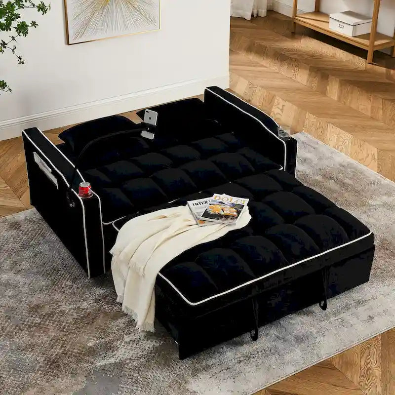 Divano Letto Futon Pieghevole con Porta di Ricarica USB, 141 cm, Velluto