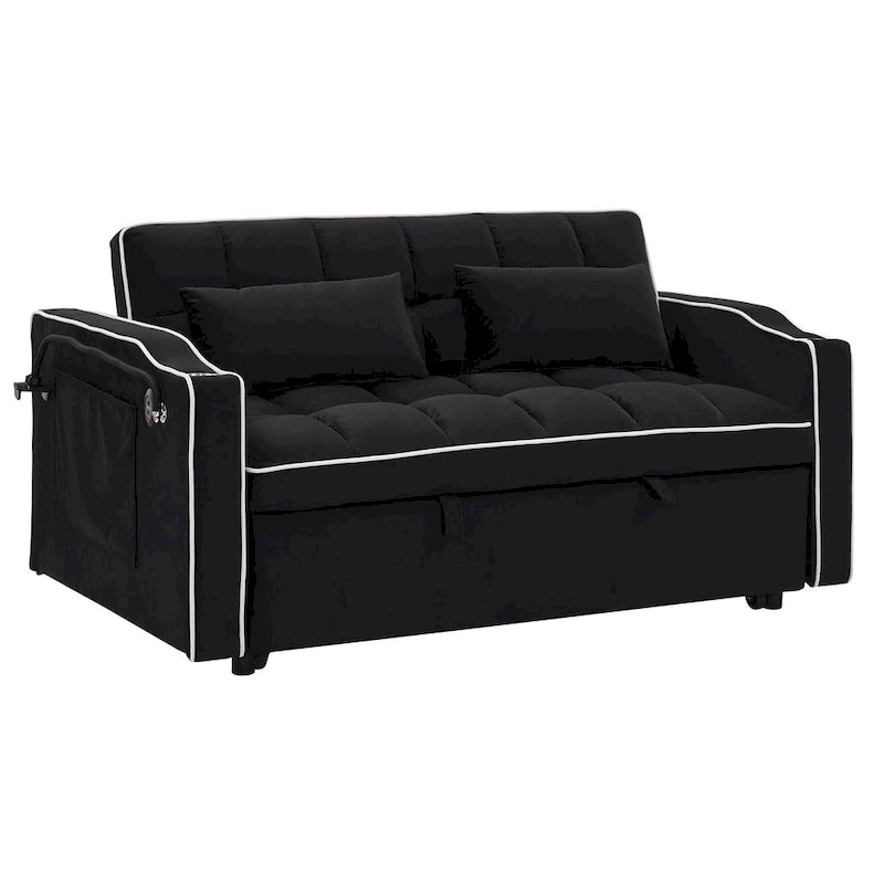 Divano Letto Futon Pieghevole con Porta di Ricarica USB, 141 cm, Velluto