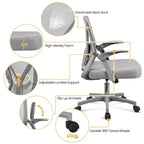Sedia da ufficio ergonomica in rete con braccioli ribaltabili