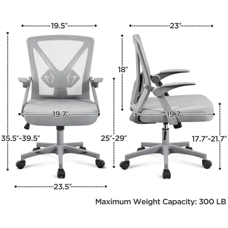 Sedia da ufficio ergonomica in rete con braccioli ribaltabili