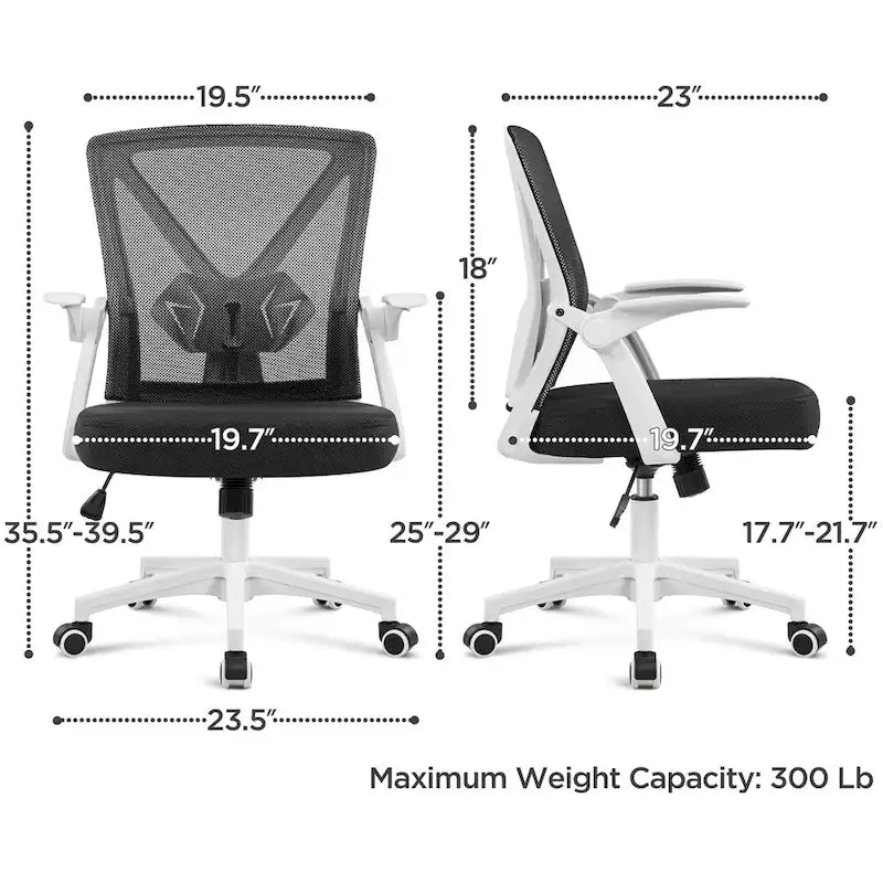 Sedia da ufficio ergonomica in rete con braccioli ribaltabili