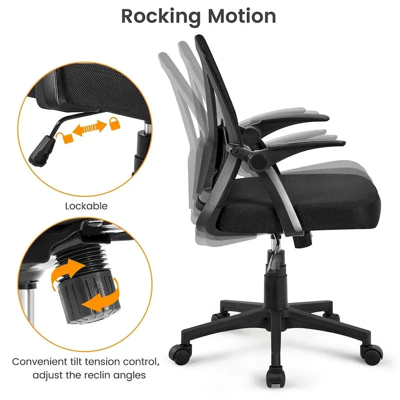 Sedia da ufficio ergonomica in rete con braccioli ribaltabili