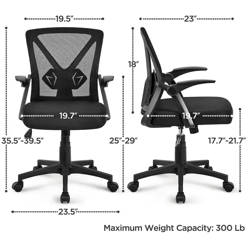 Sedia da ufficio ergonomica in rete con braccioli ribaltabili