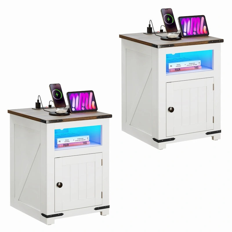 Set di 2 tavolini LED da fattoria con stazione di ricarica e porte USB