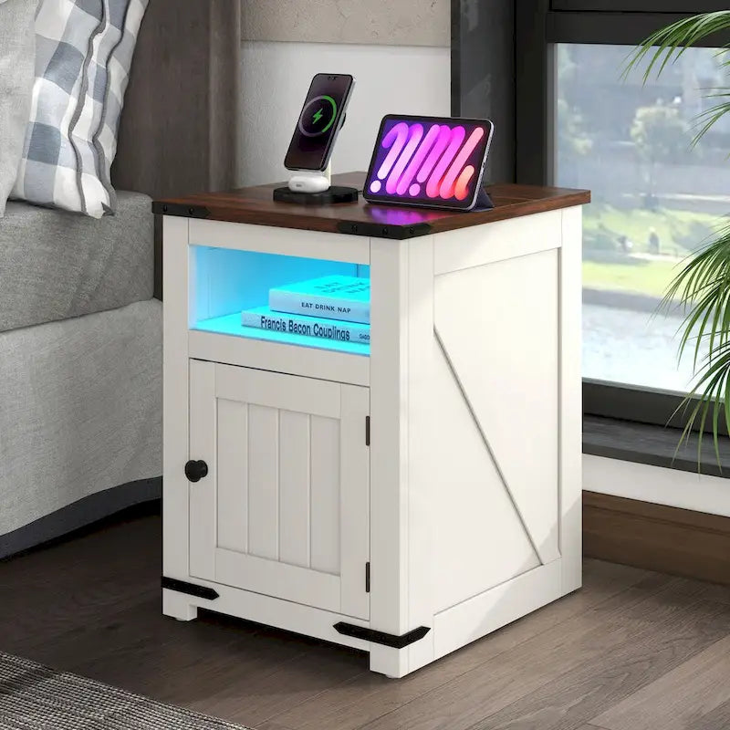 Set di 2 tavolini LED da fattoria con stazione di ricarica e porte USB