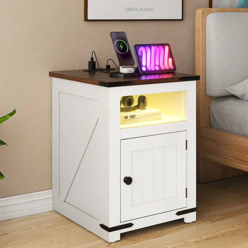 Set di 2 tavolini LED da fattoria con stazione di ricarica e porte USB