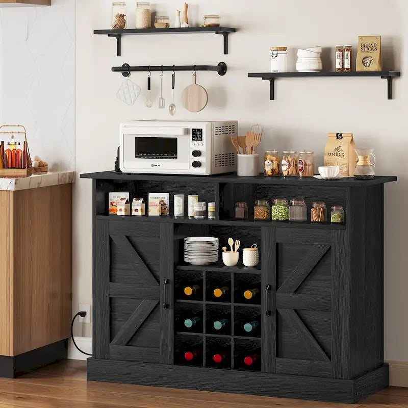 Mobiletto da caffè da fattoria da 47" con ripiano fluttuante e presa di corrente