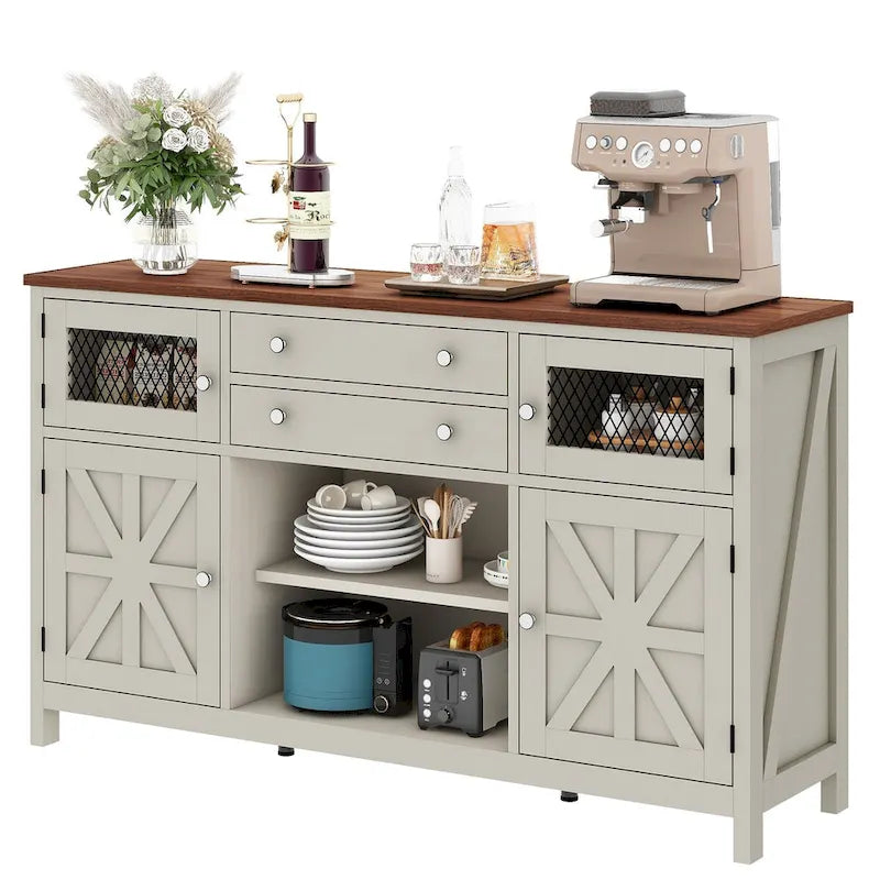 Credenza da cucina a buffet da 150 cm con ante scorrevoli e cassetti contenitore