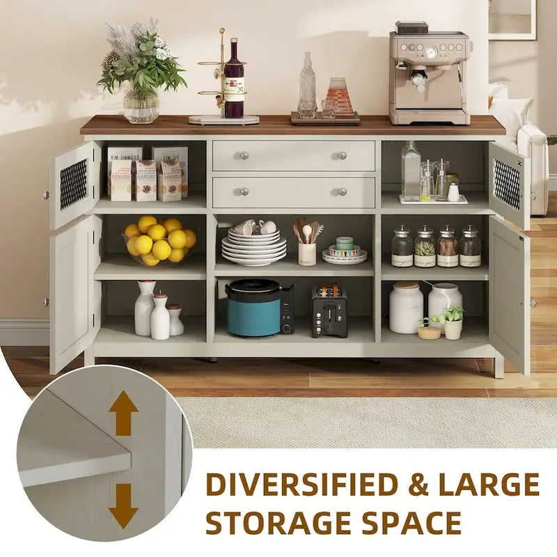 Credenza da cucina a buffet da 150 cm con ante scorrevoli e cassetti contenitore