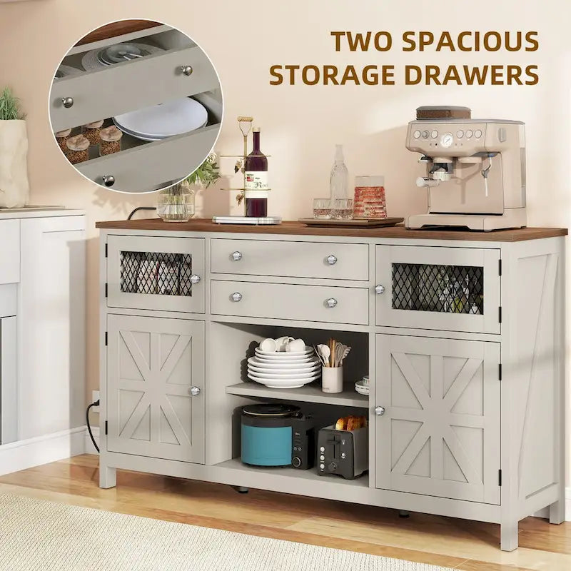 Credenza da cucina a buffet da 150 cm con ante scorrevoli e cassetti contenitore