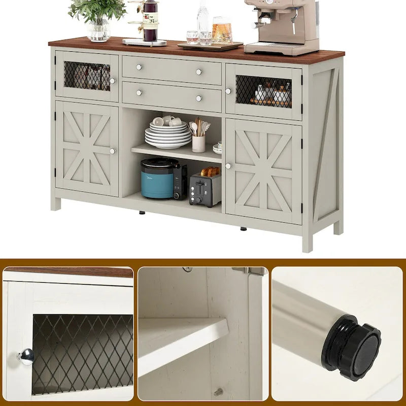 Credenza da cucina a buffet da 150 cm con ante scorrevoli e cassetti contenitore