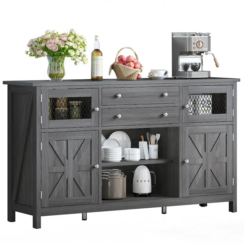 Credenza da cucina a buffet da 150 cm con ante scorrevoli e cassetti contenitore