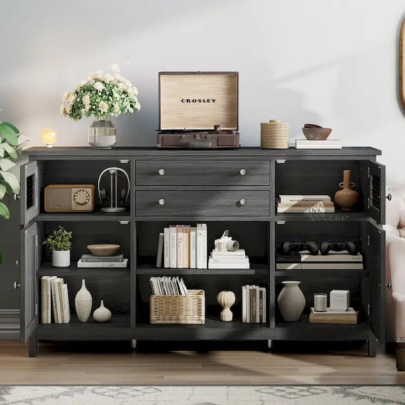 Credenza da cucina a buffet da 150 cm con ante scorrevoli e cassetti contenitore