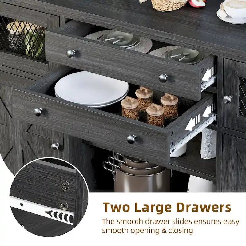 Credenza da cucina a buffet da 150 cm con ante scorrevoli e cassetti contenitore