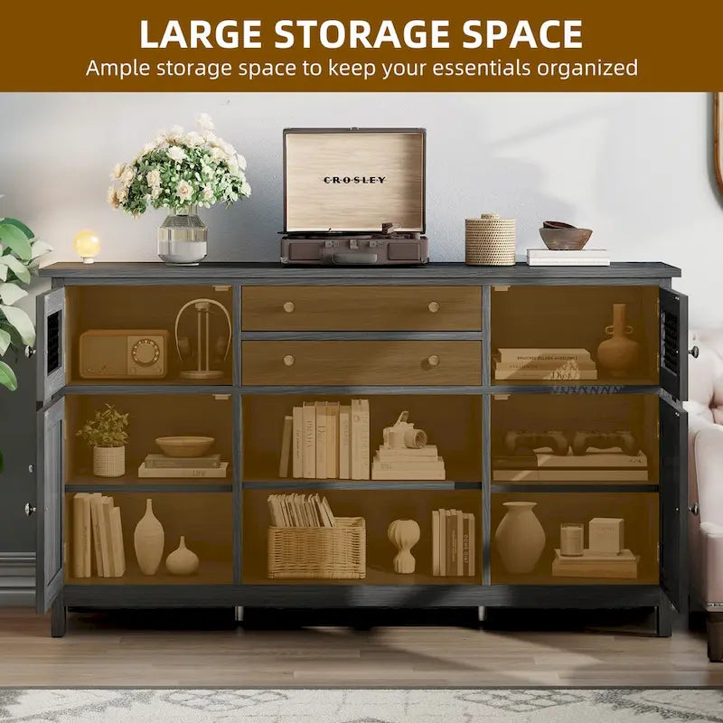 Credenza da cucina a buffet da 150 cm con ante scorrevoli e cassetti contenitore